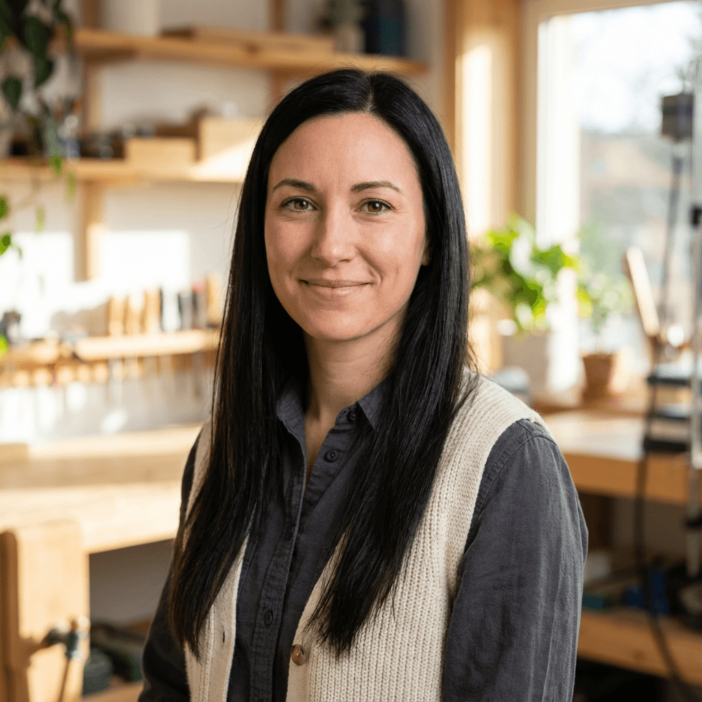 Elena Moretti, female business owner in her early 40s, professional appearance